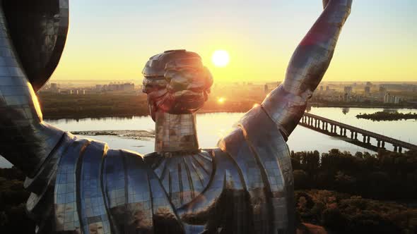 Monument Motherland in the Morning. Kyiv, Ukraine. Aerial View