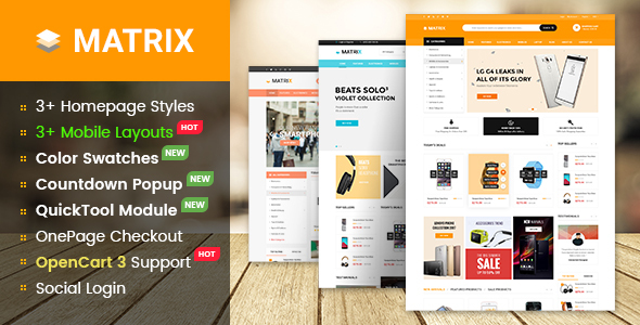 Matryca - uniwersalny motyw eCommerce Marketplace OpenCart 3 z układami dostosowanymi do urządzeń mobilnych