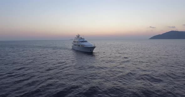 Sea-going yacht aerial image