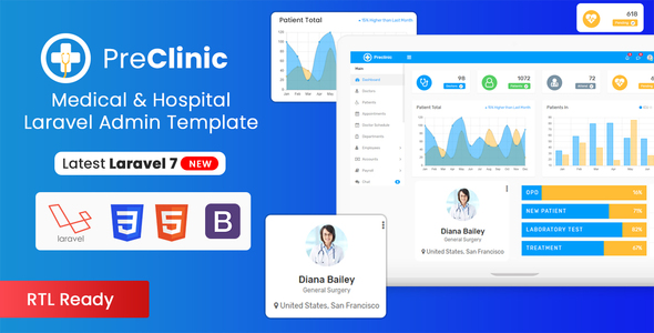 Preclinic-病院、医療、クリニック管理テンプレート（HTML5 + Laravel + Reactjs + Vuejs + Angular） / Themeforest
