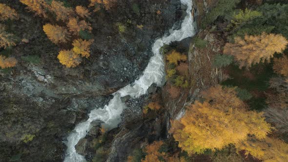 Aerial view of Orlegna river canyon, Grisons, Switzerland