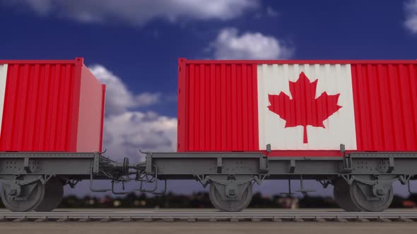 Train and Containers with the Flag of Canada