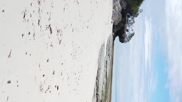 Vertical Video Empty Beach on Zanzibar Island Tanzania Aerial View