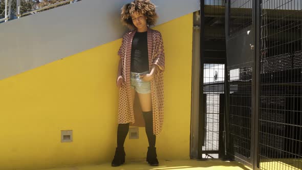 Stylish Black Woman on Street in Sunlight 