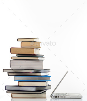 er laptop isolated on white background. Distance education, webinar. Vertical photo, copy space.