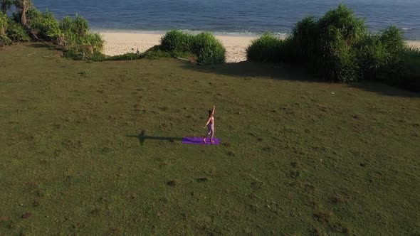 Woman Doing Sports on the Seashore Aerial Landscape View
