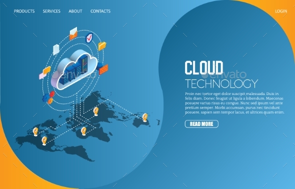 Cloud Technology Landing Page Website Vector