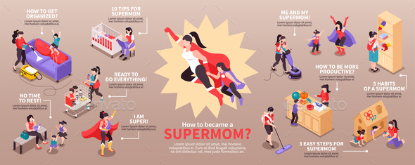 Super Mom Isometric Infographics