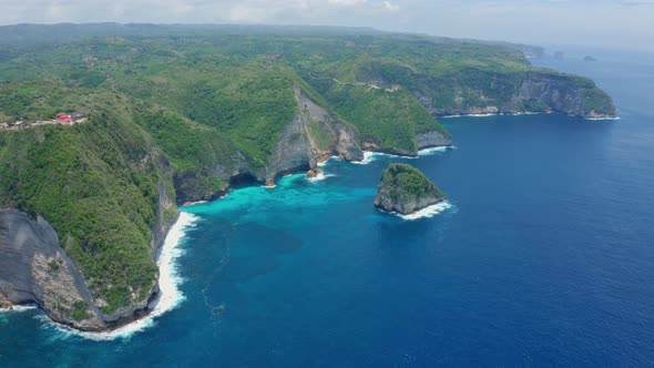 Aerial View of a Beautiful Scenic Kelingking Beach with a Steep Cliff