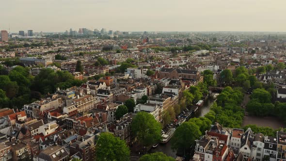 Bird's Eye View of the Streets of Old City of Amsterdam with Traditional Houses