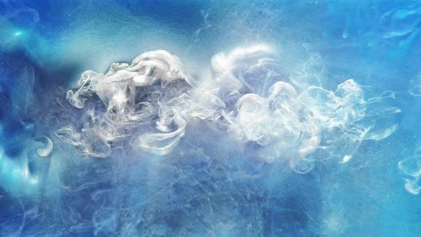 Paint Water Splash Glowing Blue White Smoke Cloud