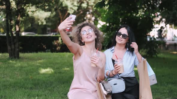 Beautiful Women Friends Taking Selfie in the Green Park