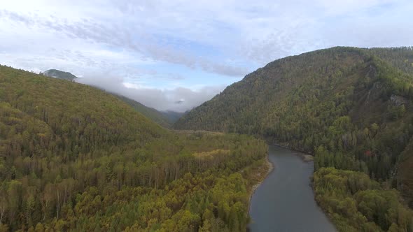 Flight over River in Khakassia