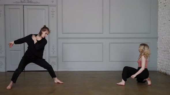 Sensual Dance Performance of Dancing Pair in Rehearsal Hall Talented Man and Woman