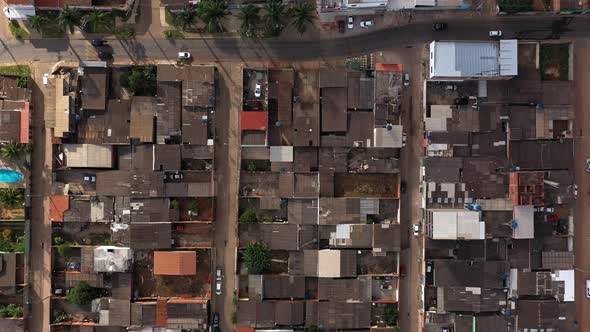 Top down aerial view of the Sol Nascente favela's crowded shanty town