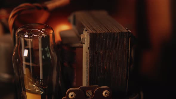 Internal View of Components of Old Retro Vintage Tube Radio Receiver