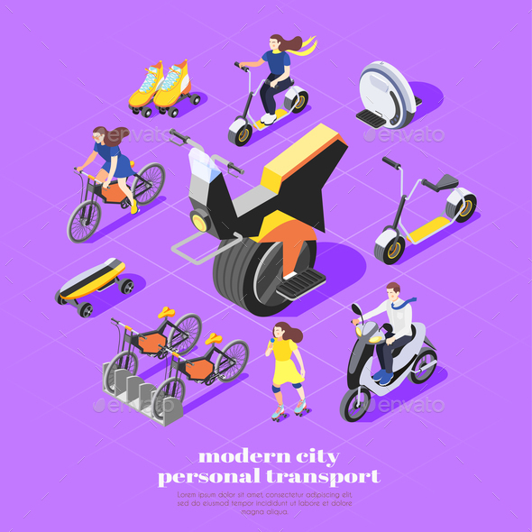 Personal Transport Isometric Composition