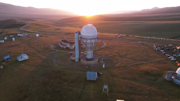 Bright Dawn Over the Observatory in the Mountains