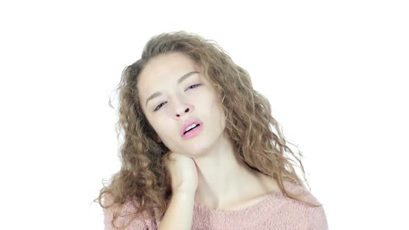 Neck pain ,Woman Suffering from Pain In Neck , White Background