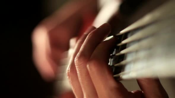 Bass player close up studio shot