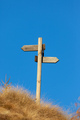 Wooden signpost and blue sky. Copy space on the top. - PhotoDune Item for Sale