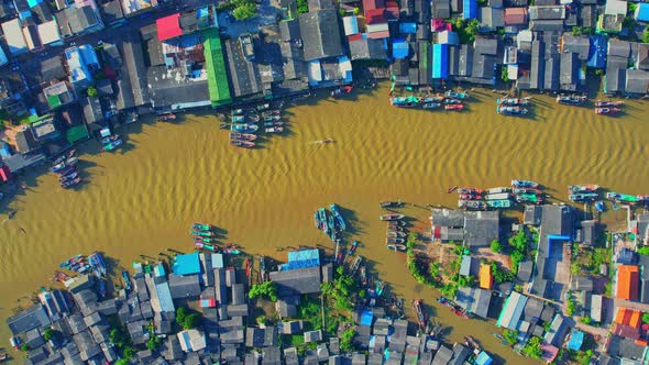 Aerial Shot of Local Fisherman Village Beside the sea