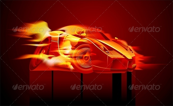Vector Cartoon Sport Car in Flame