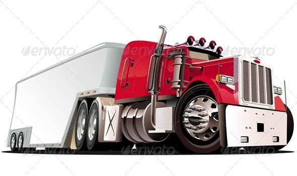 Vector Cartoon Cargo Semi Truck
