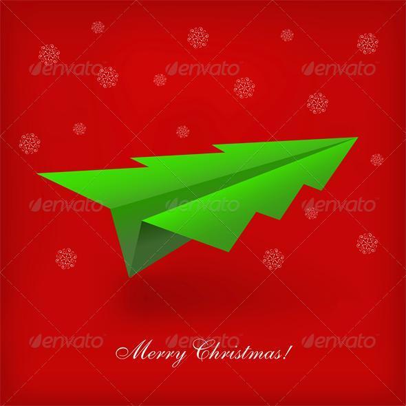 Concept of the Christmas tree and origami airplane