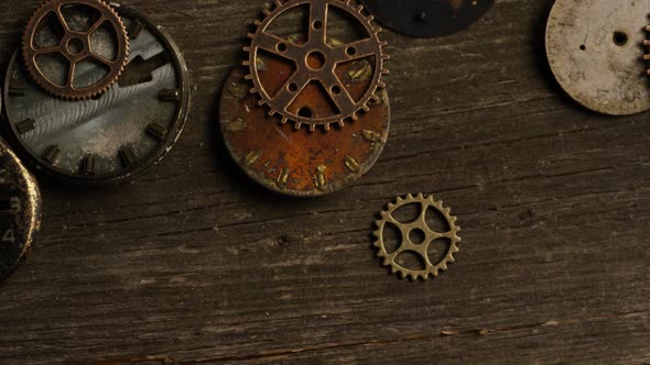 Rotating stock footage shot of antique and weathered watch faces - WATCH FACES 079
