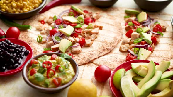 Freshly Made Healthy Corn Tortillas with Grilled Chicken Fillet, Big Avocado Slices