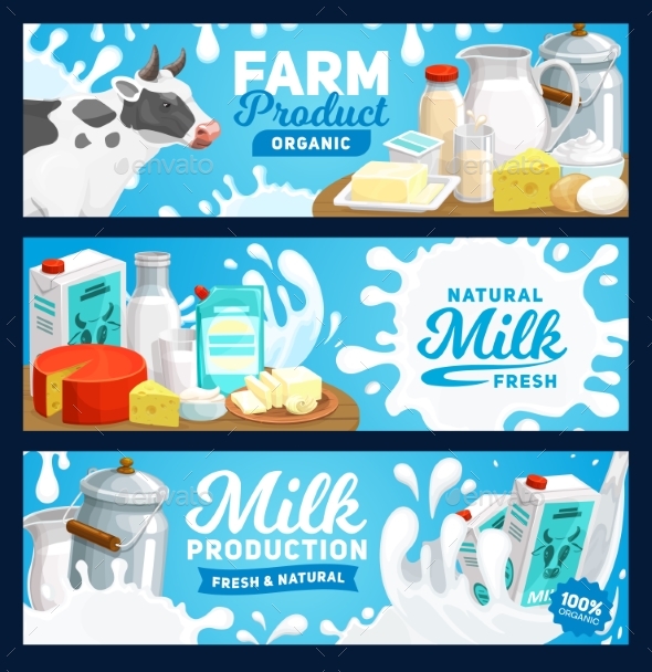 Dairy Milk Product Banners, Farm Food Cheese