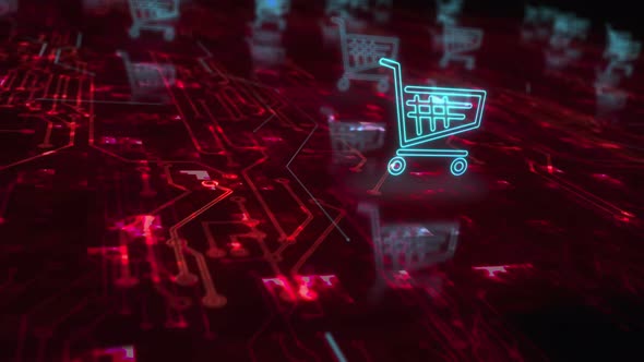 Shopping cart icon online commerce and business symbols loop cyber concept