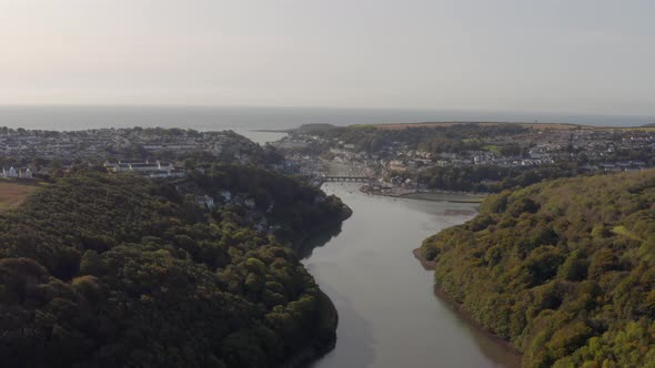 The Coastal Town of Looe in Cornwall UK Seen From The Air in the Summer