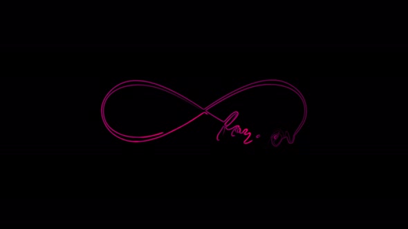 Animated infinity symbol with a glow. Abstract Neon Glowing Infinity. On a black background.