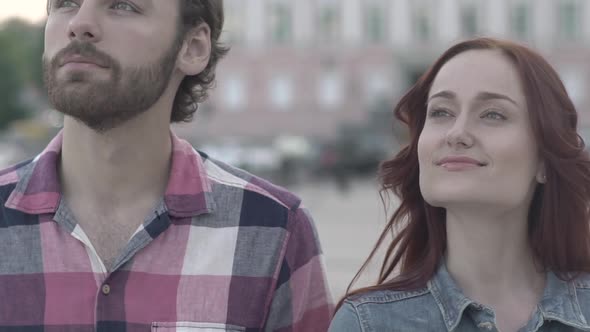 A Guy and a Girl on a First Date. First Kiss. Slow Motion