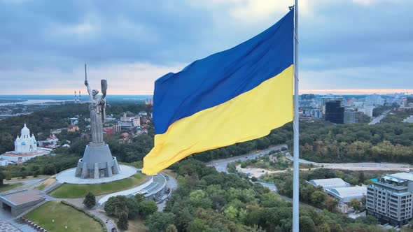 Kyiv - National Flag of Ukraine By Day. Aerial View. Kiev