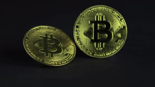 Crypto currency, Bitcoin BTC gold coins. Blockchain technology and bitcoin mining