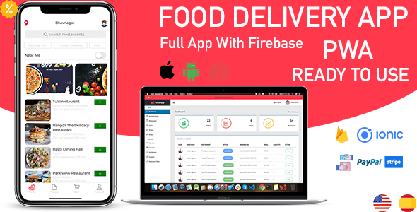 ionic 5 food delivery full (Android + iOS + Admin Panel PWA) app with firebase