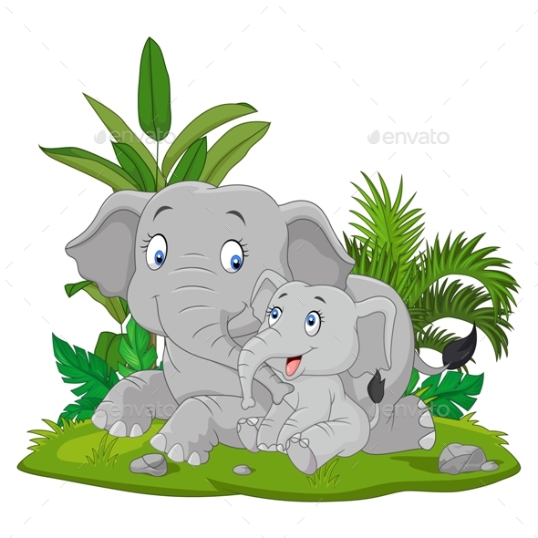 Cartoon Mother And Baby Elephant