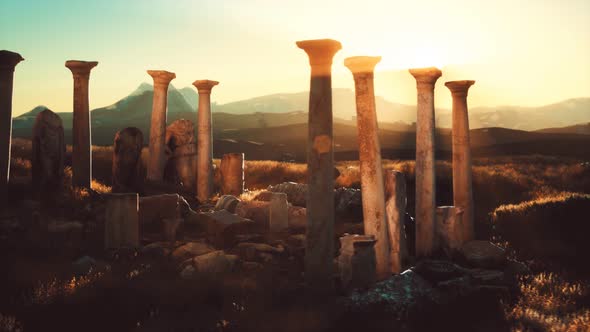 Old Greek Temple Ruins at Sunset