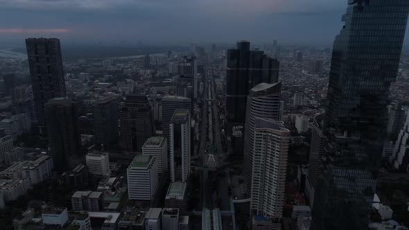 Bangkok thailand aerial city view drone footage over the city.