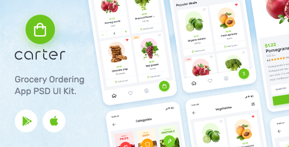 Carter – Grocery Application PSD Mobile UI Kit