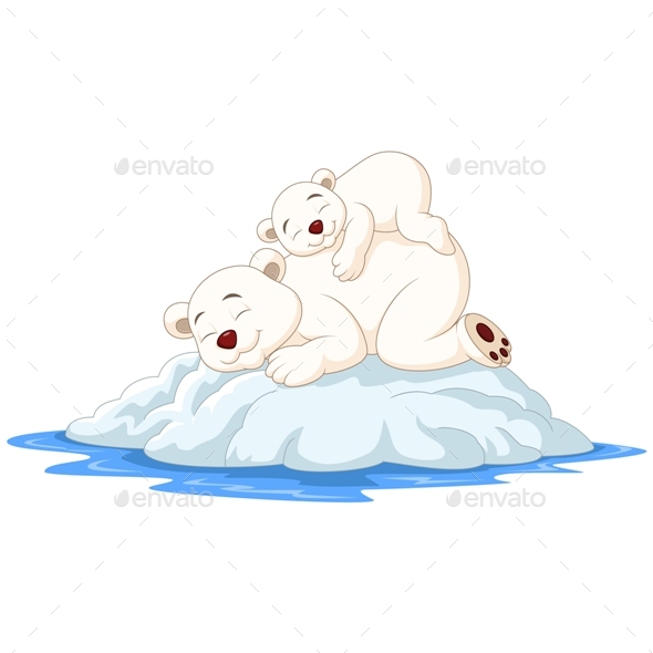 Cartoon Mother And Baby Polar Bear