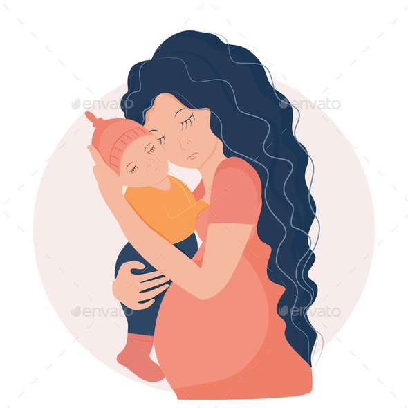Pregnant Woman Is Holding a Sleeping Baby