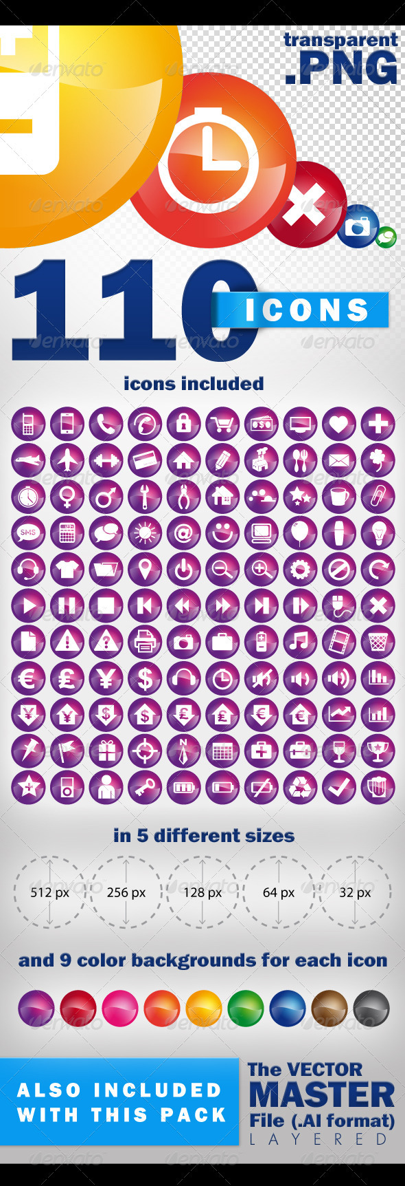 110 icons pack - transparent png + vector 