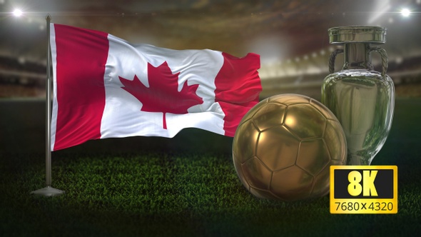 8K Canada Flag with Football And Cup Background Loop