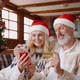 Happy Old Couple Wear Santa Hats Hold Phone Credit Card Do Christmas Shopping - VideoHive Item for Sale