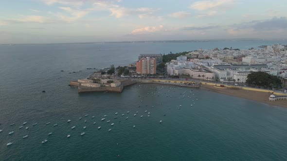 Shore of Atlantic Ocean in Cadiz Spain Blue Water Ships City
