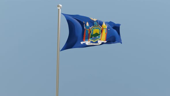 New York flag on flagpole.